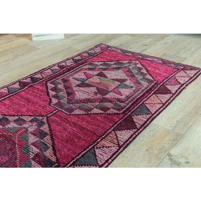 1970s Turkish Hand-Knotted Pink Runner Rug 83x347