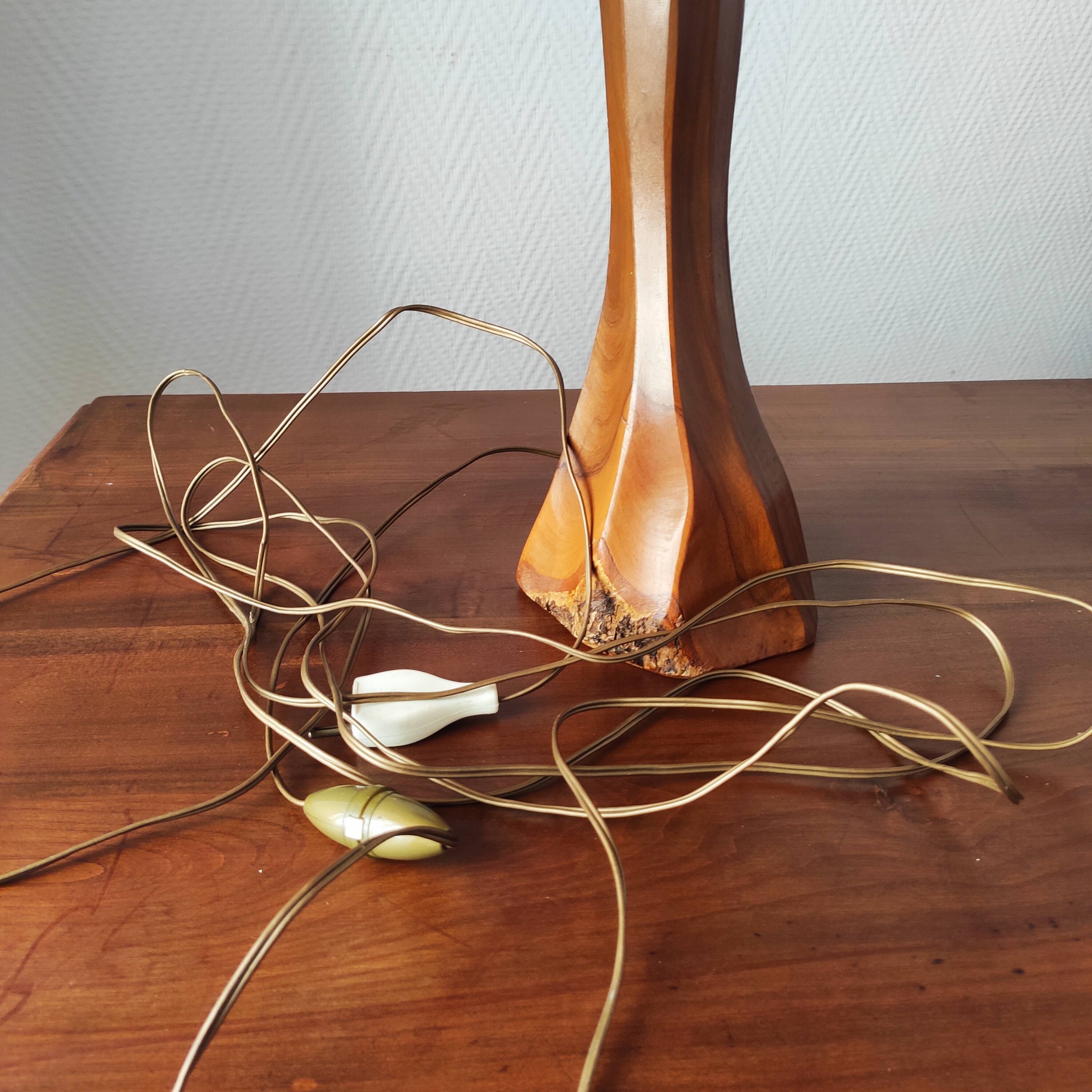 Vintage brutalist lamp from the 60s-70s made of wood and rope.