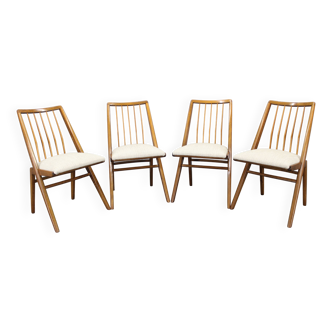 Ensemble de quatre chaises de salle à manger en hêtre des années 1970, Allemagne de l'Ouest