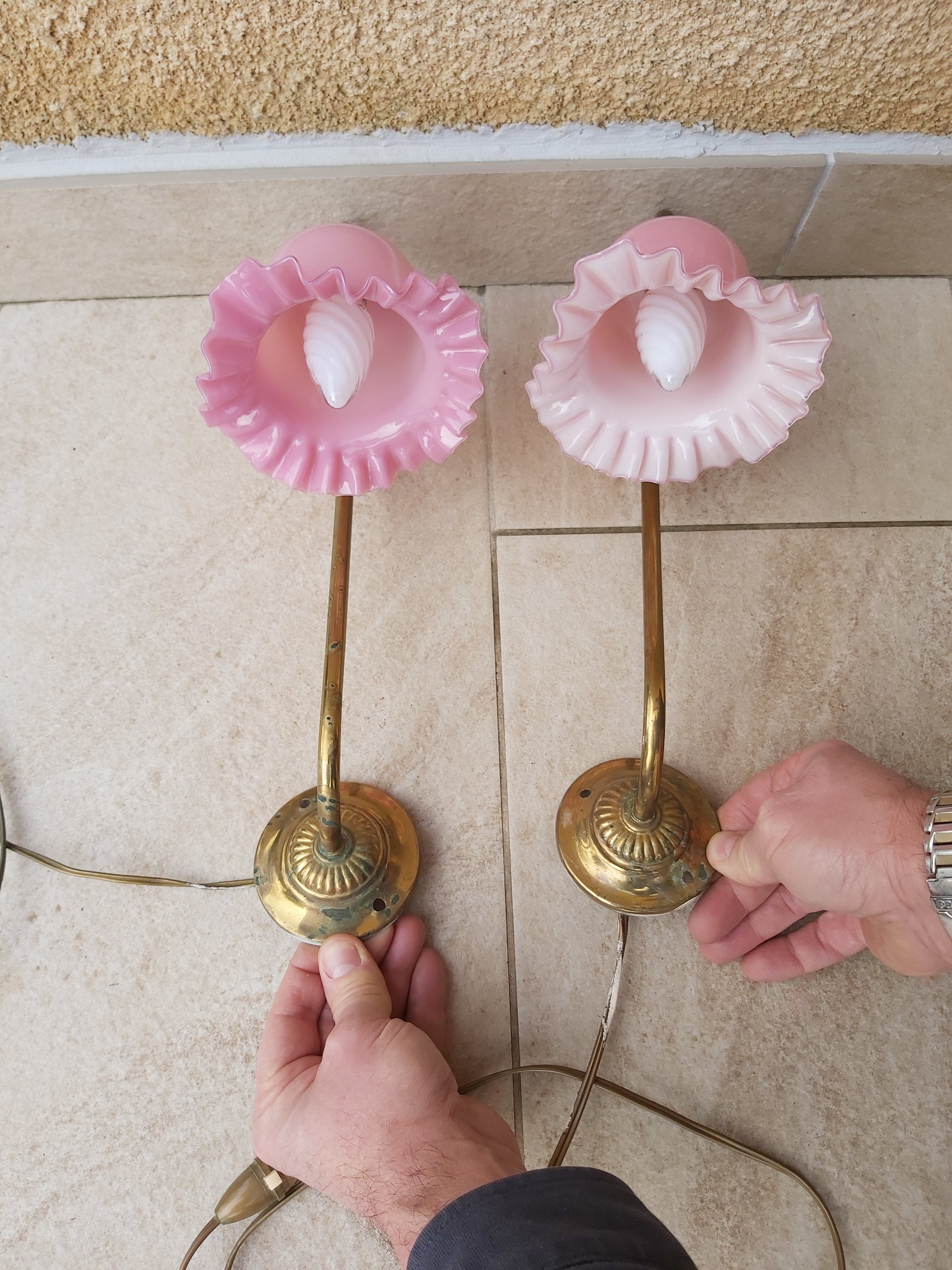 Pair of swan collar wall light