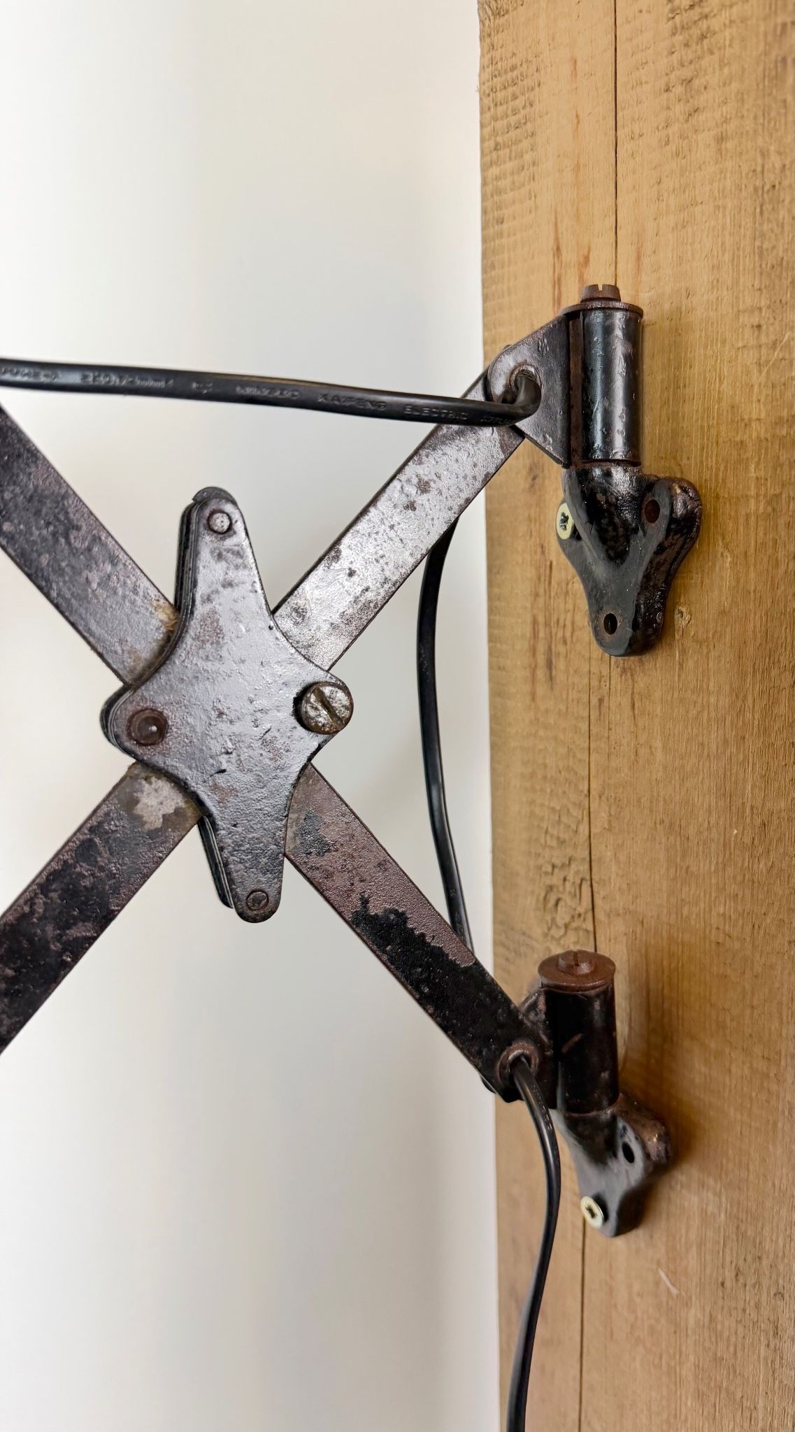 Industrial Black Enamel Scissor Wall Lamp, 1950s