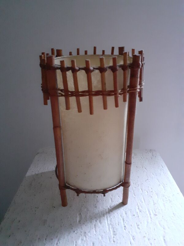 Lampe rotin Louis Sognot design 50's 60's