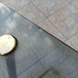 Vintage serving tray in brass and smoked glass 1960