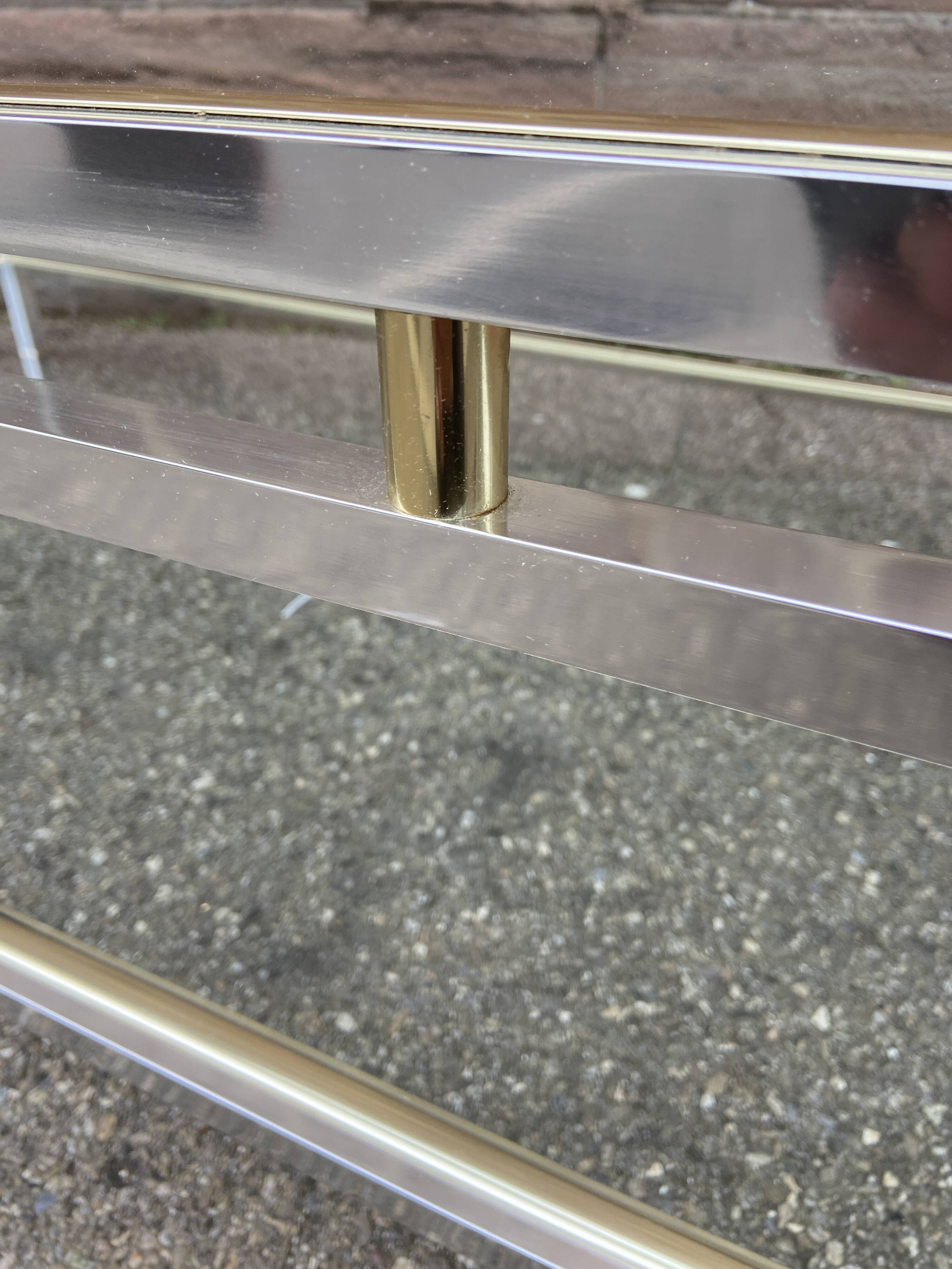 Brushed Aluminum and Brass Coffee Table by Guy Lefevre for Maison Jansen, 1970s