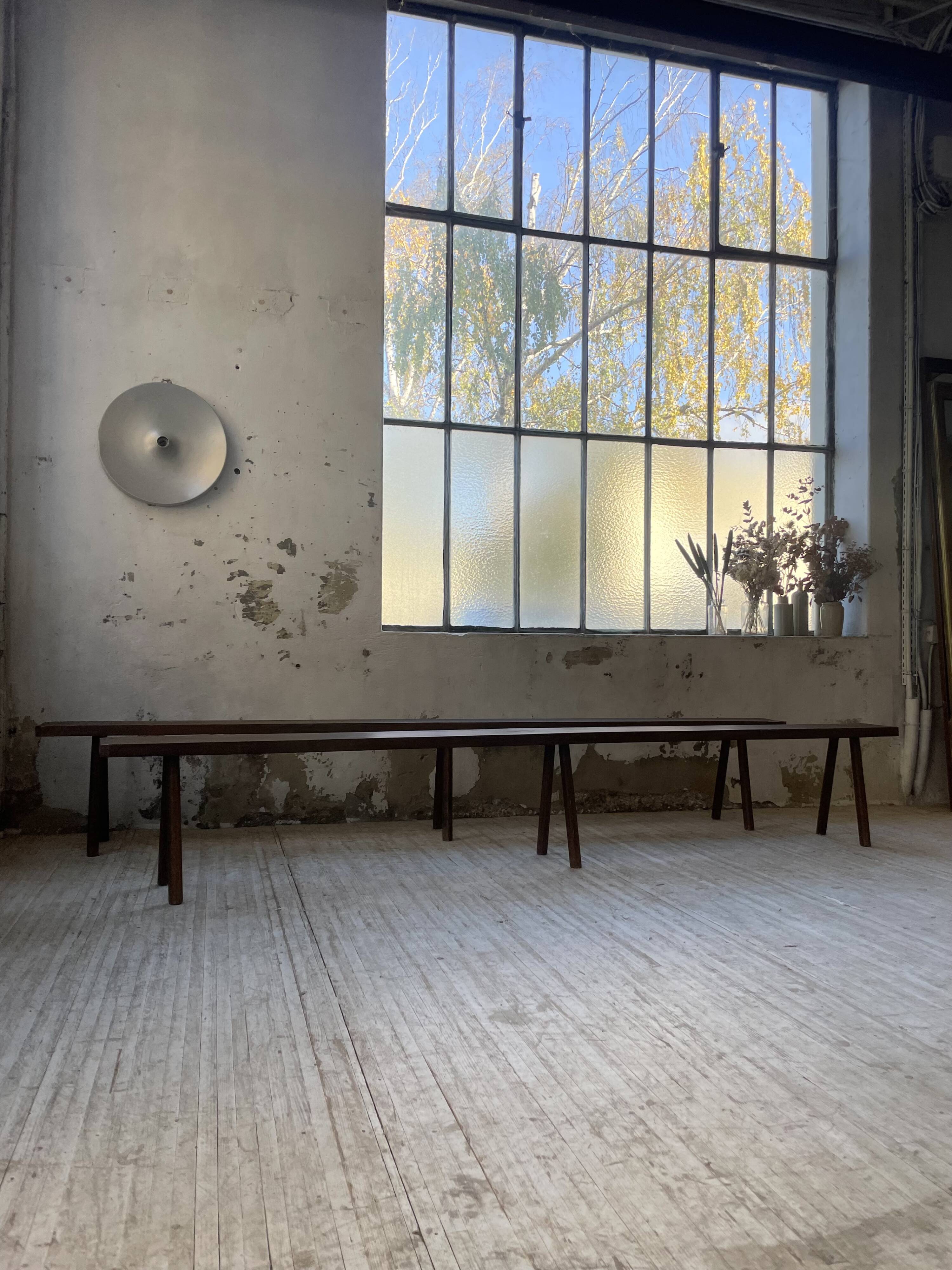 Pair of 3m solid oak farmhouse benches