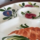 Plat apéritif compartiments légumes en barbotine majolique vintage