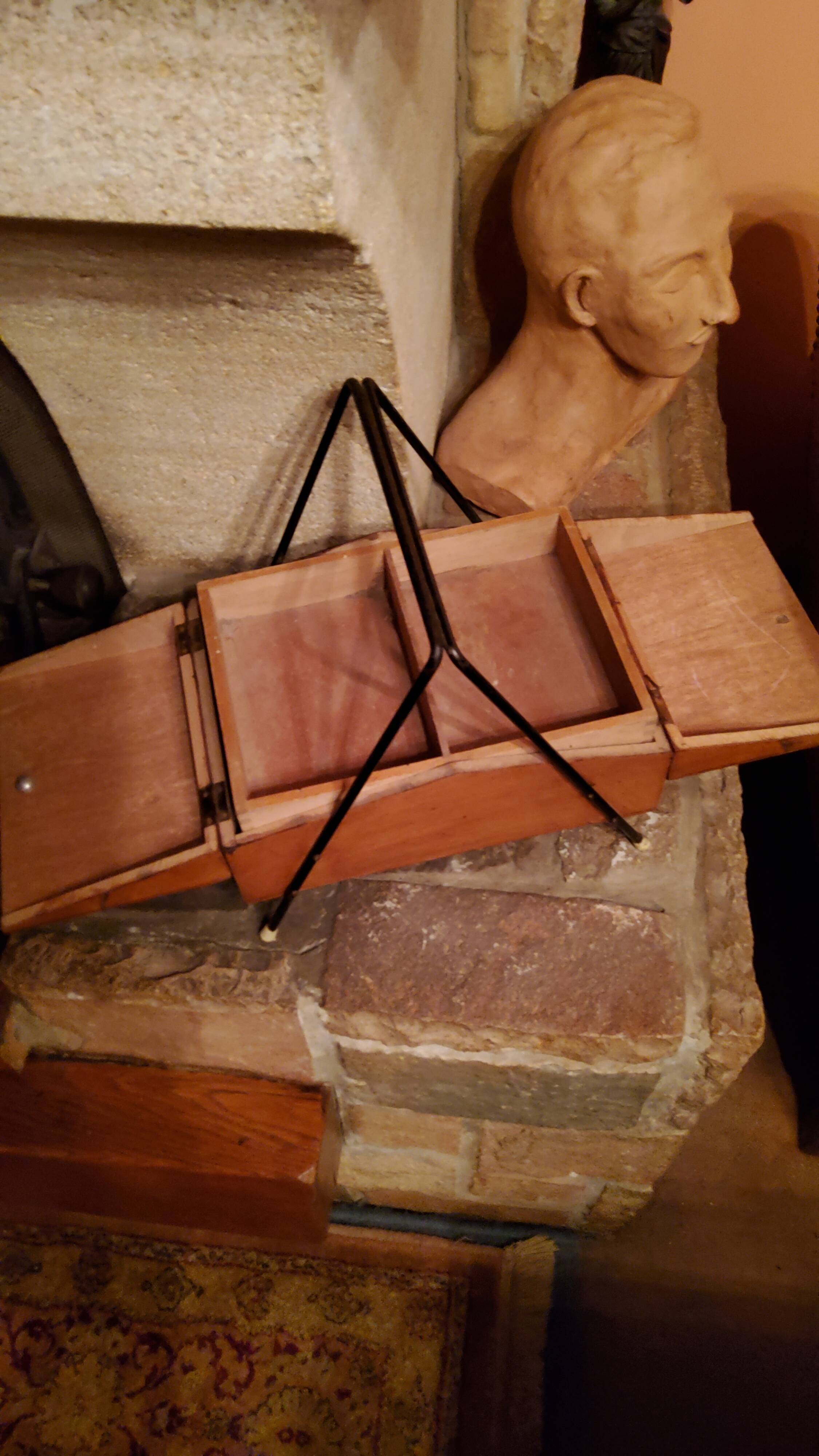 Sewing box from the 50s in wood and black metal