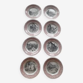 Set of 6 Gien plates - Aubigny sur Nère decor