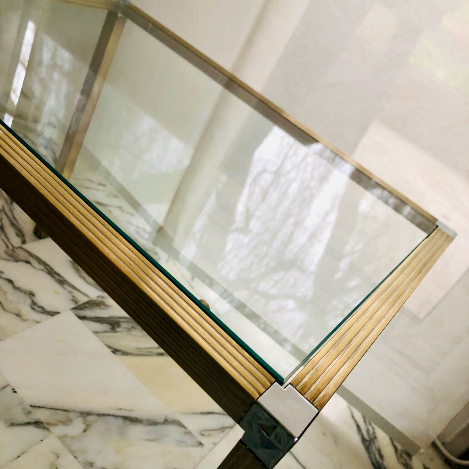 Vintage brass fluted side table & chrome — Romeo Rega 1970