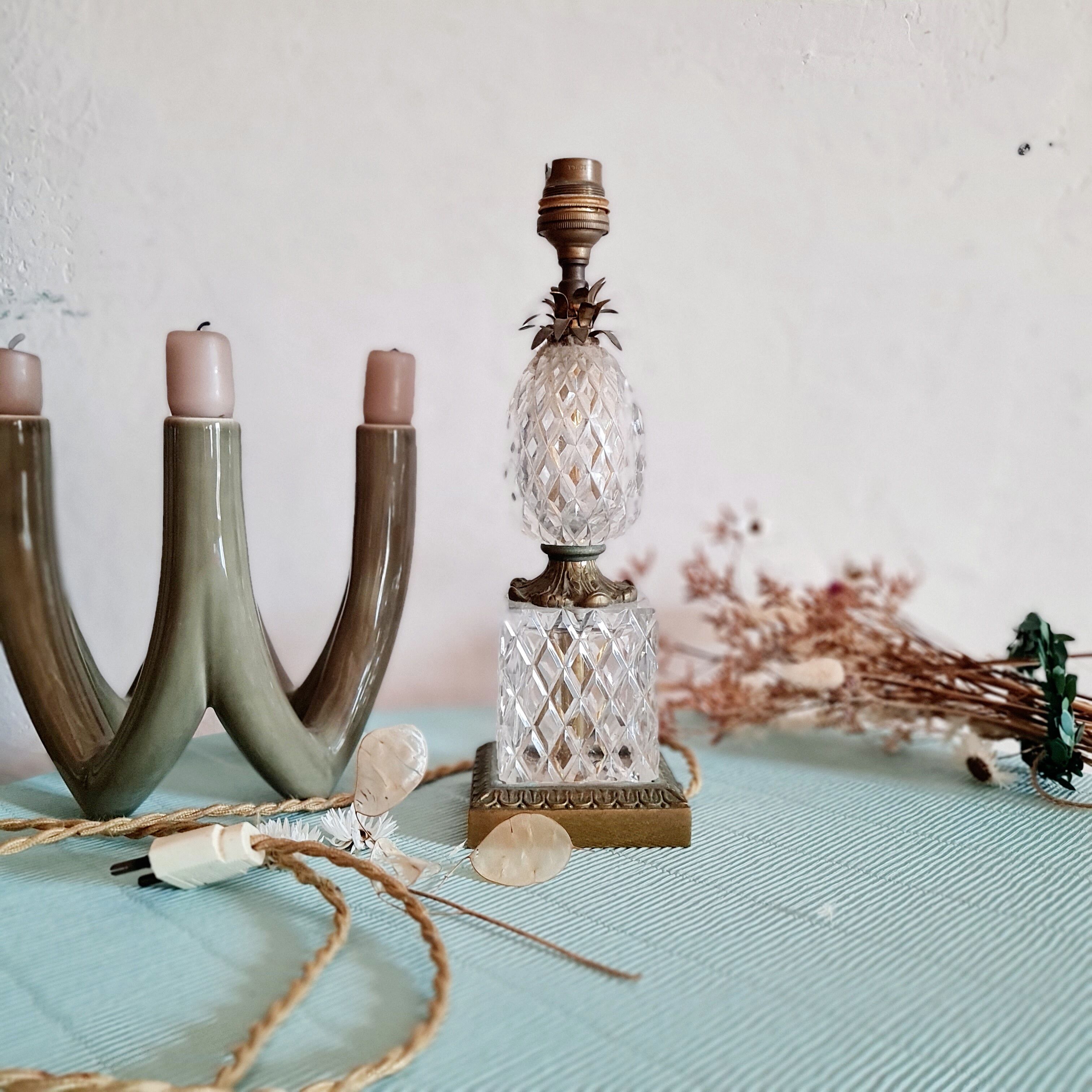 Pied de lampe verre ciselé ananas