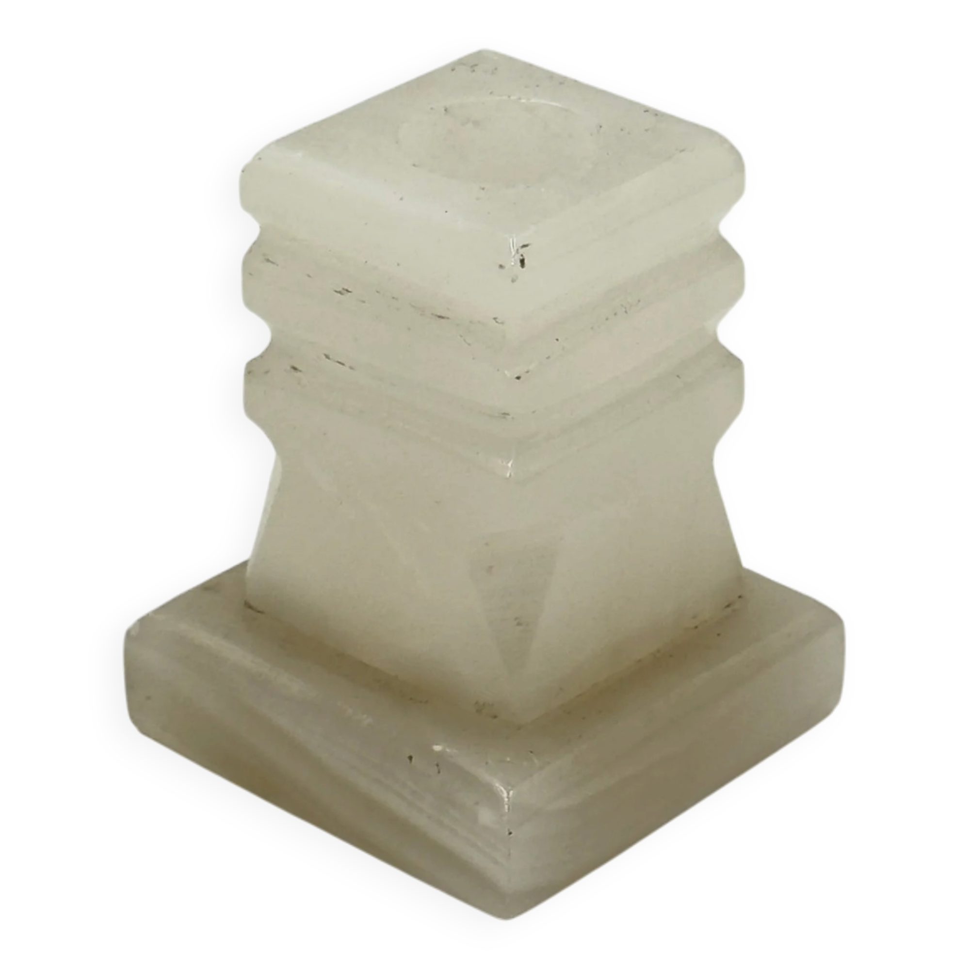 Bougeoir vintage en onyx sculpté, design architectural à gradins