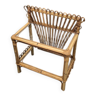 Table d'appoint en rotin et verre 1960