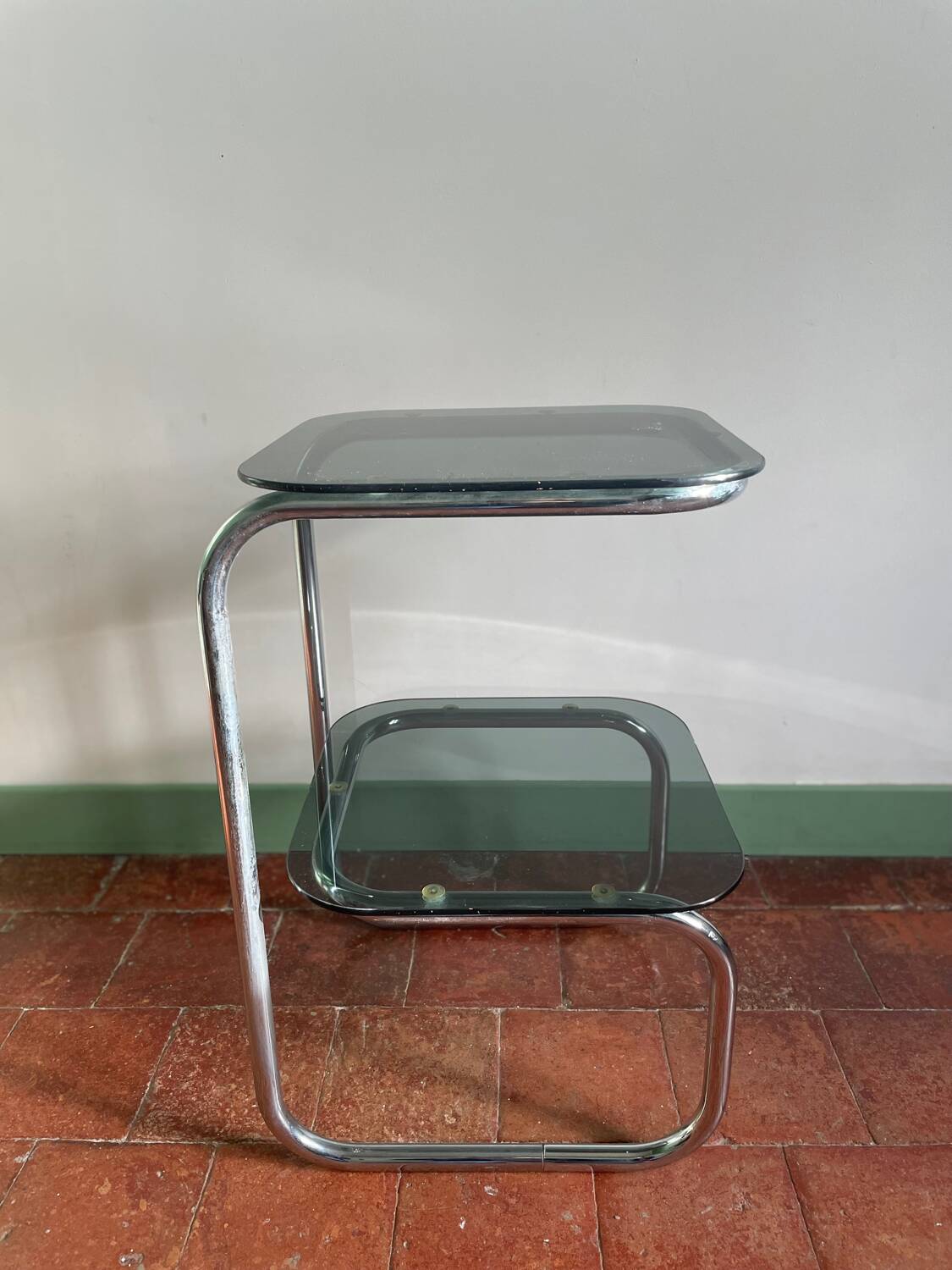 Chrome and smoked glass side table 1970