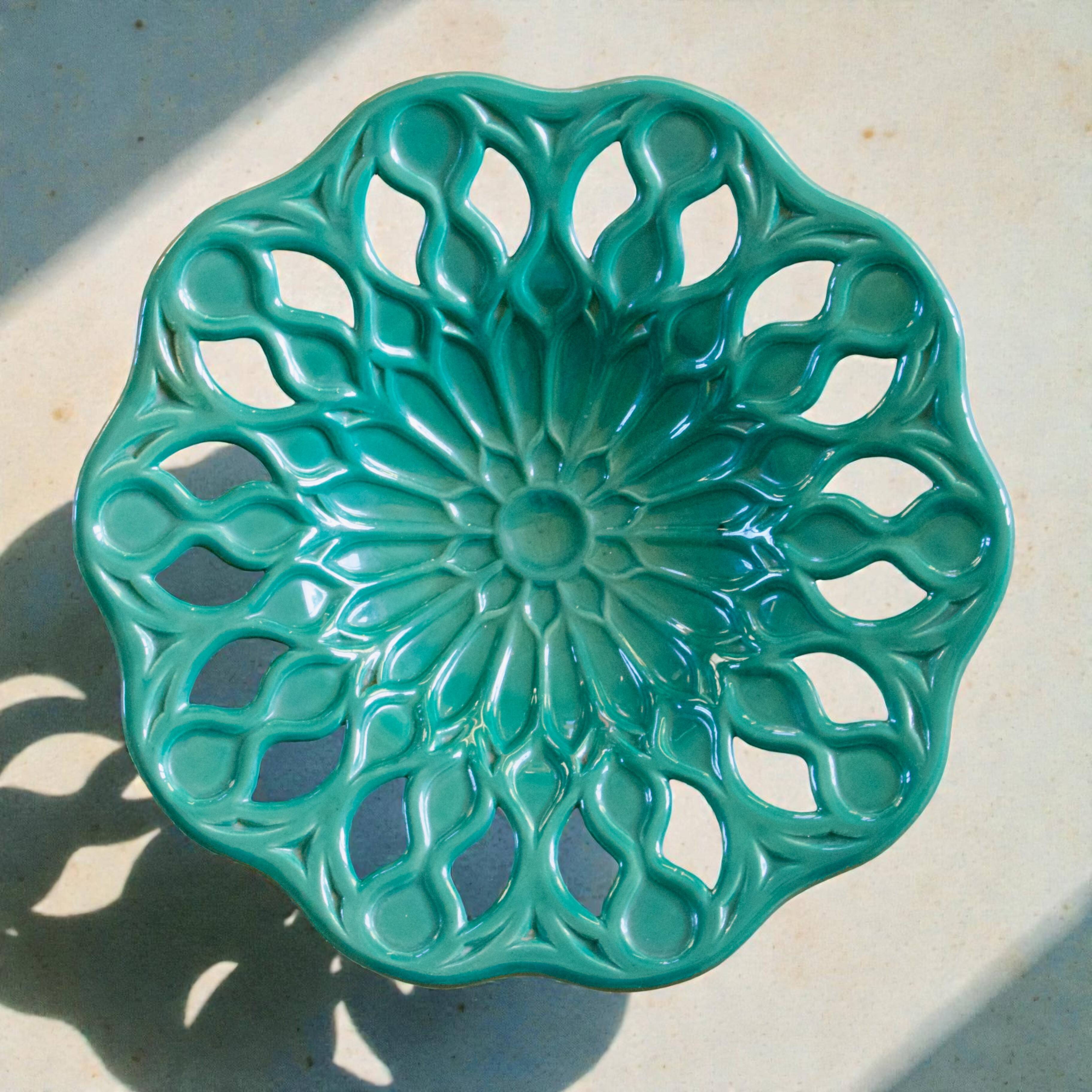 Large vintage cut-out ceramic mandala bowl