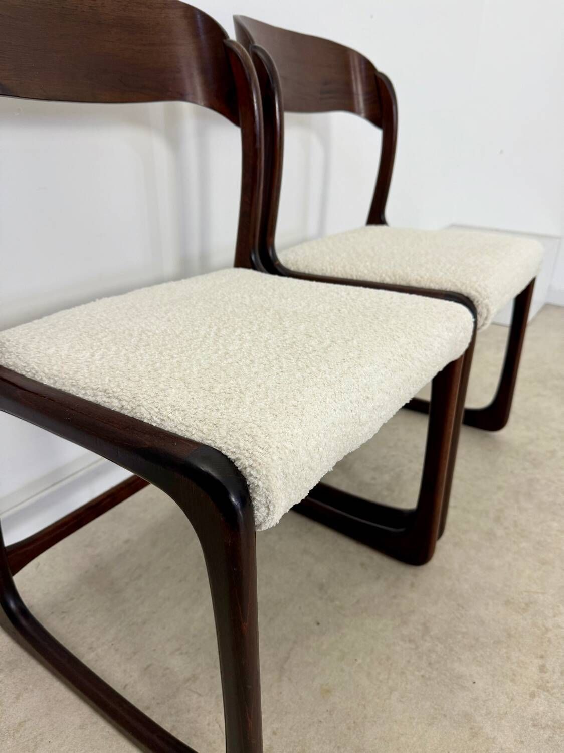 Set of 2 Baumann sled chairs in wood and terry fabric, 60s design