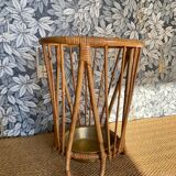 Bamboo and rattan umbrella stand with metal drip tray in the style of Franco Albini, Italy, 1960s