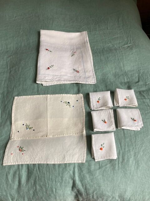 Vintage embroidered tea tablecloth