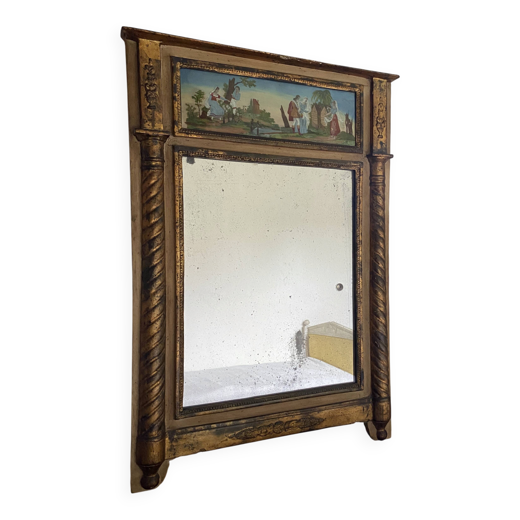 Miroir trumeau époque Restauration - Décor fixé sous verre
