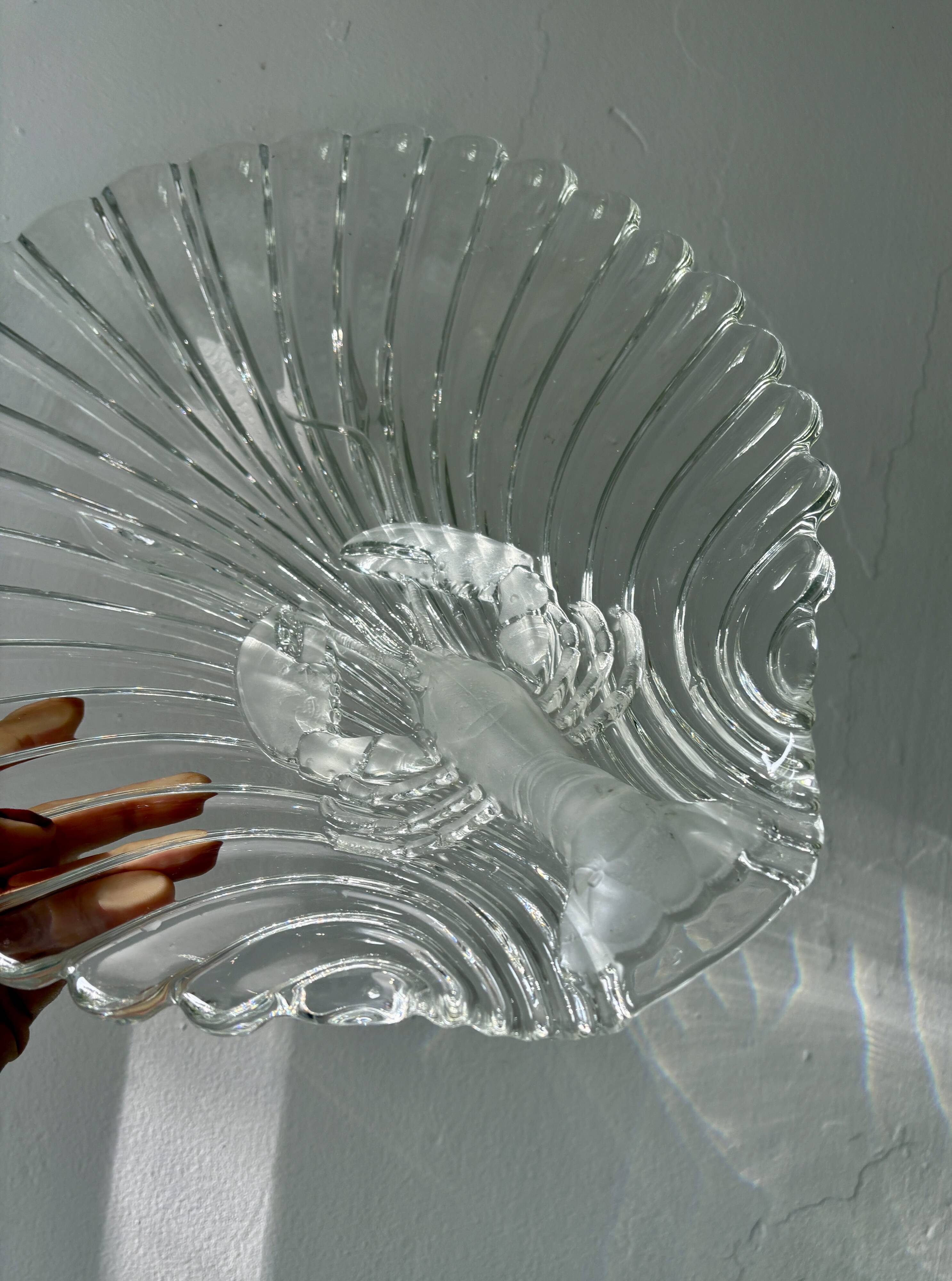 Vintage thick glass dish with lobster decorations