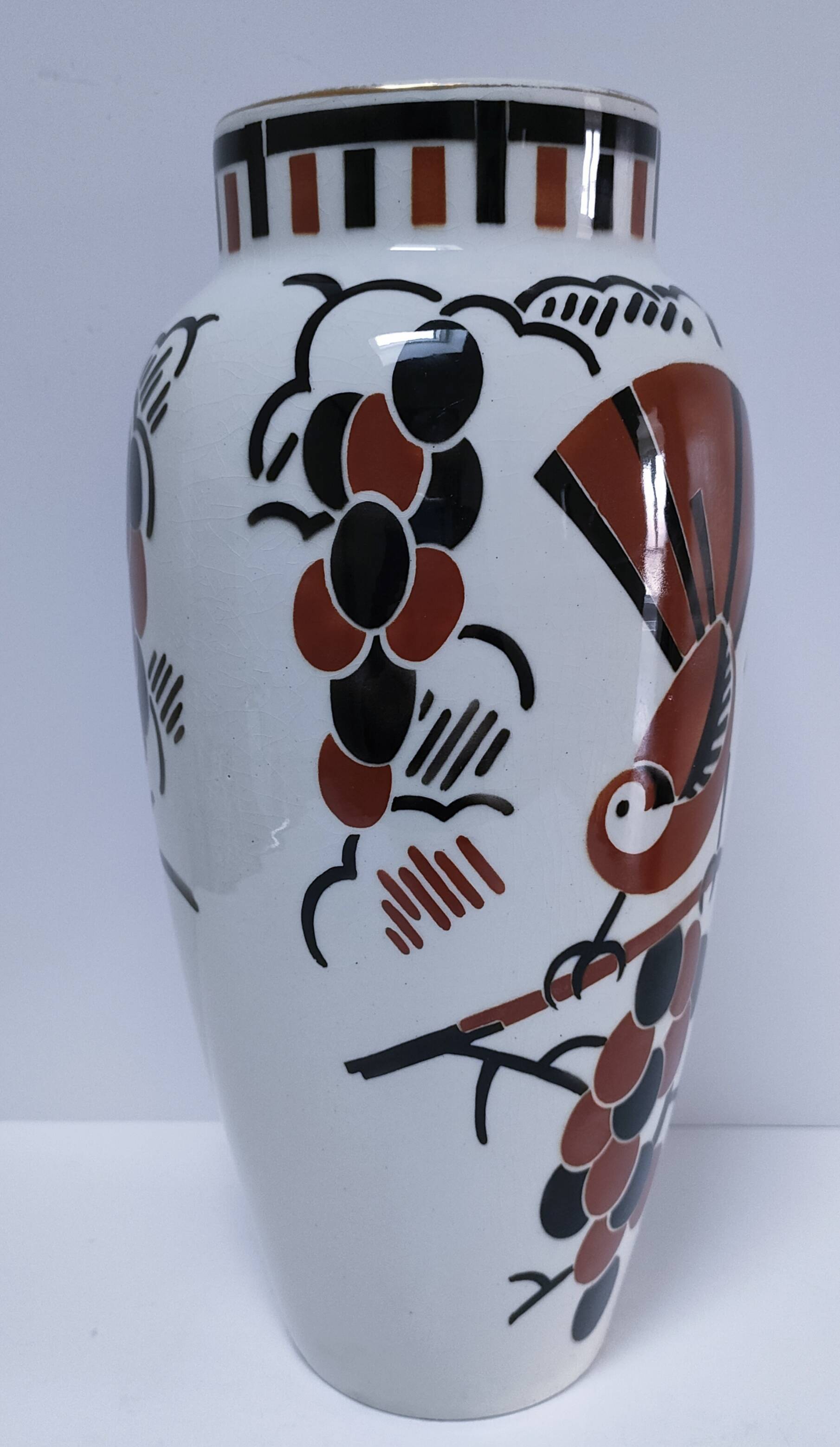 Vase Art déco Keller Guérin "Ceylan" décor oiseaux
