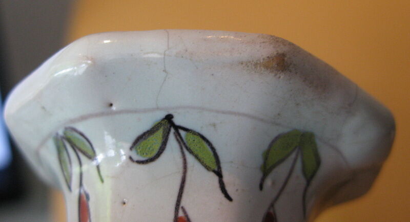 Pair of antique earthenware candlesticks with Rouen decor