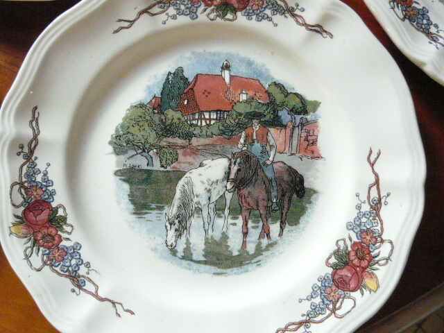 Dish and 12 plates Loux Obernai Sarreguemines Faience ancienne - Dessert service