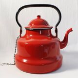 Vintage red enamelled metal kettle