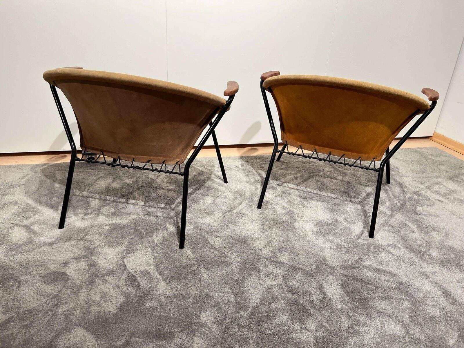 Ensemble de fauteuils lounge en cuir suédé jaune attribués à Hans Olsen, Danemark, années 1960.