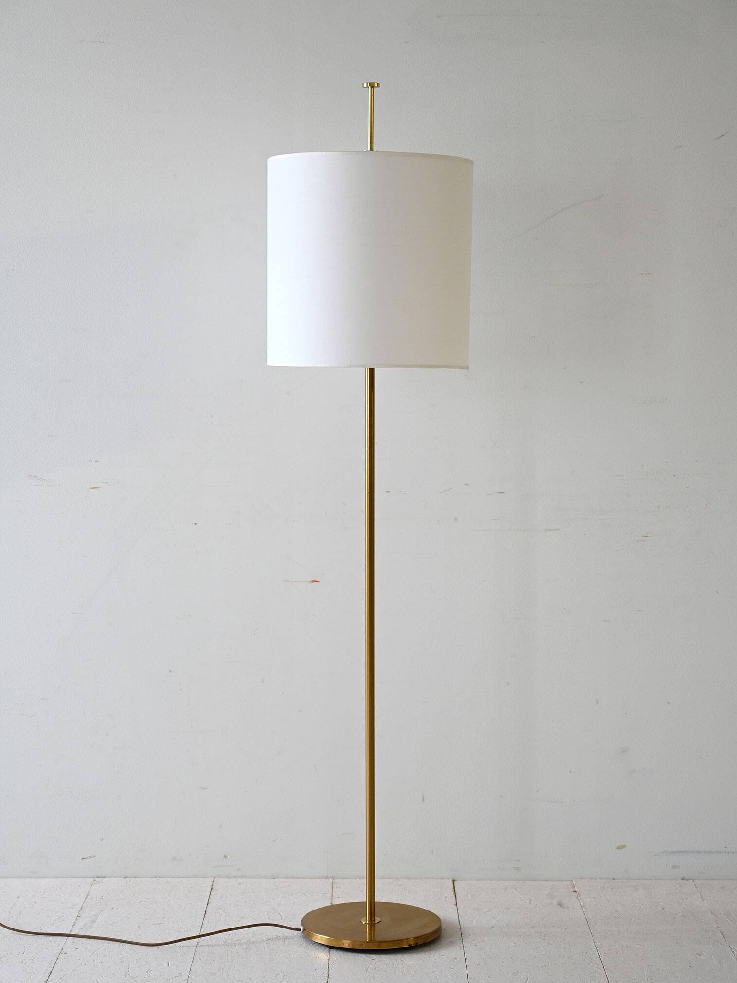 Vintage Scandinavian Brass and Fabric Floor Lamp