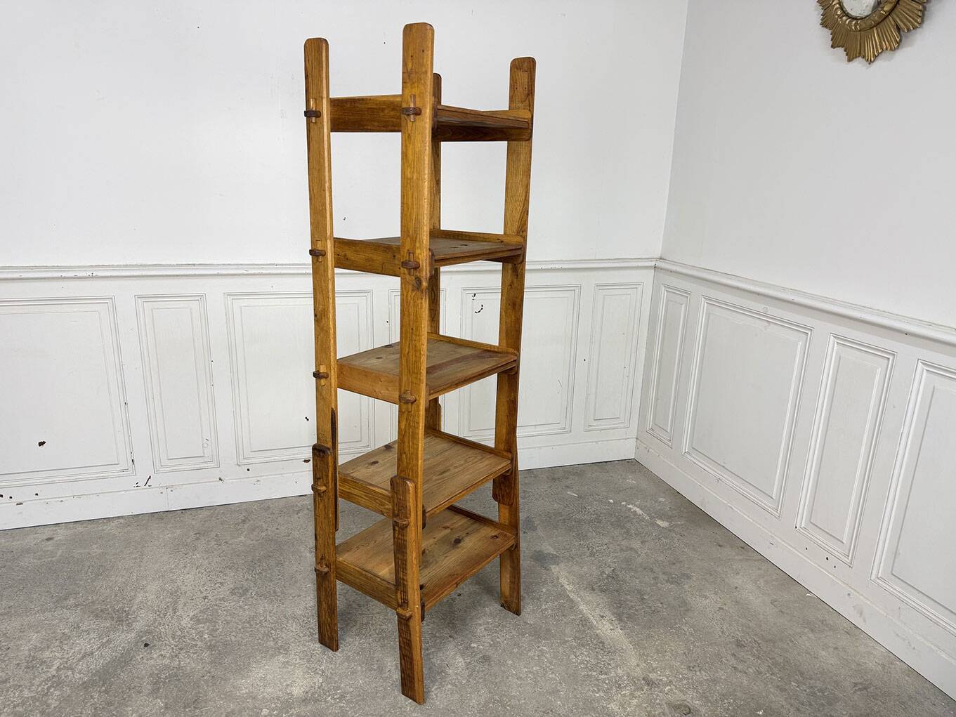 Brutalist shelf from the 1950s in beech wood.