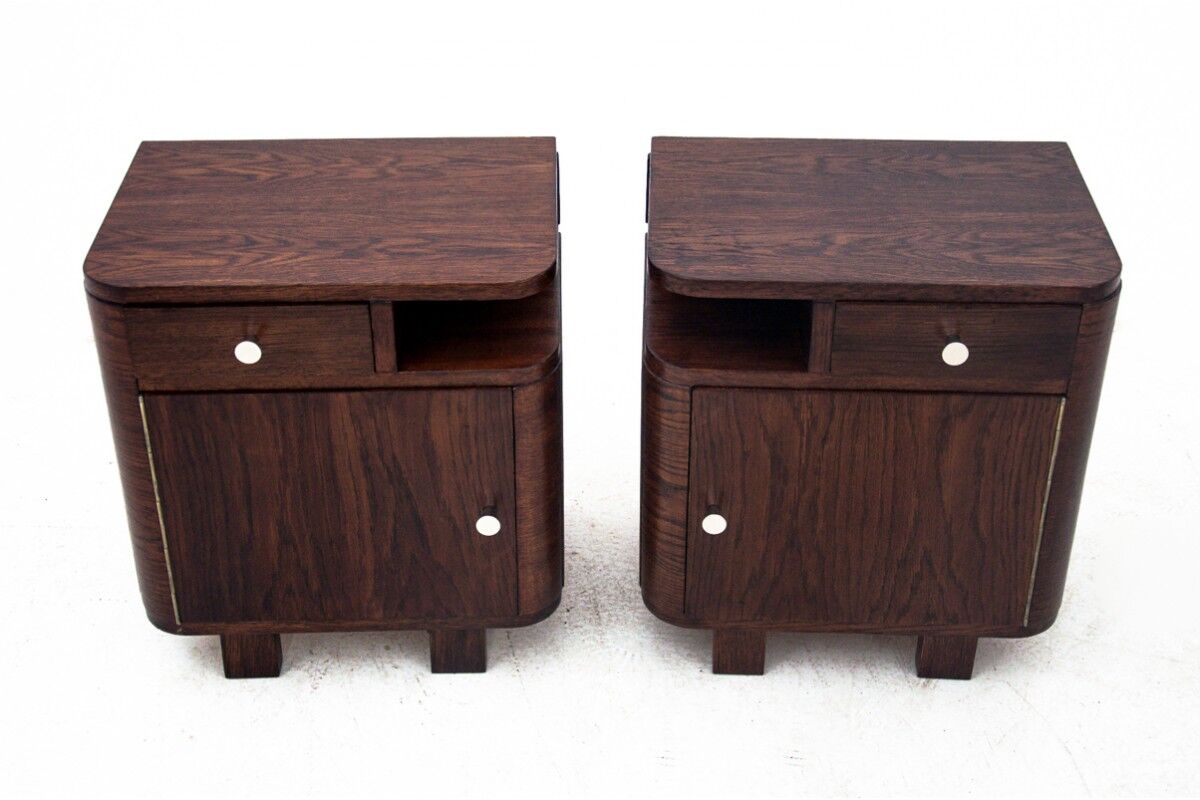 Pair of art deco bedside tables, Poland, 1950s, renovated