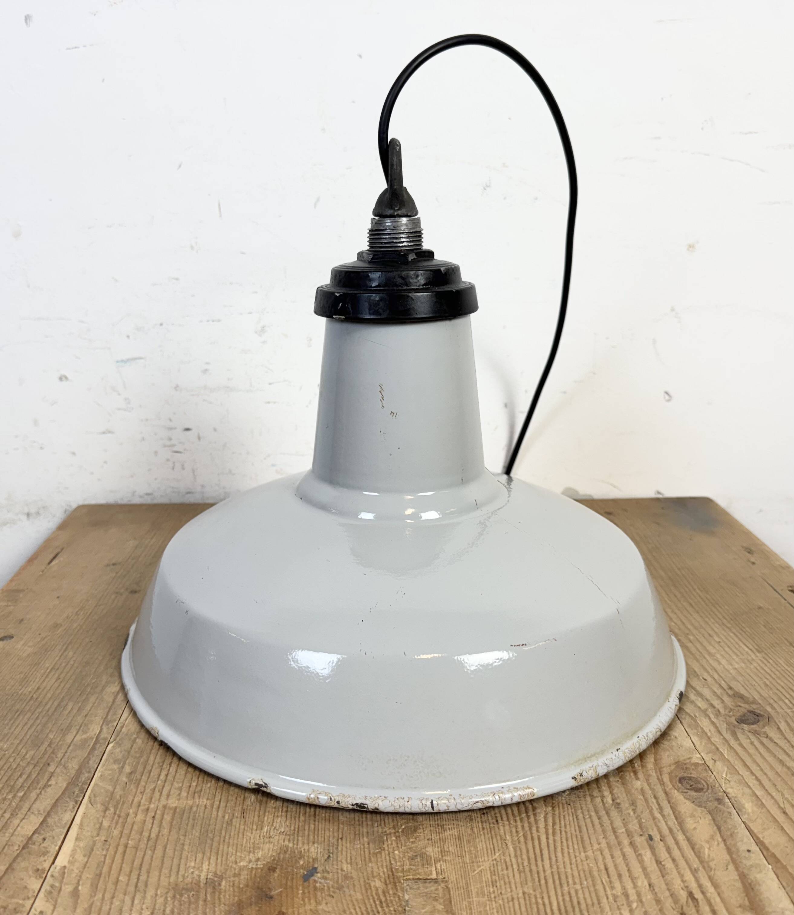 Industrial Grey Enamel Factory Pendant Lamp, 1960s