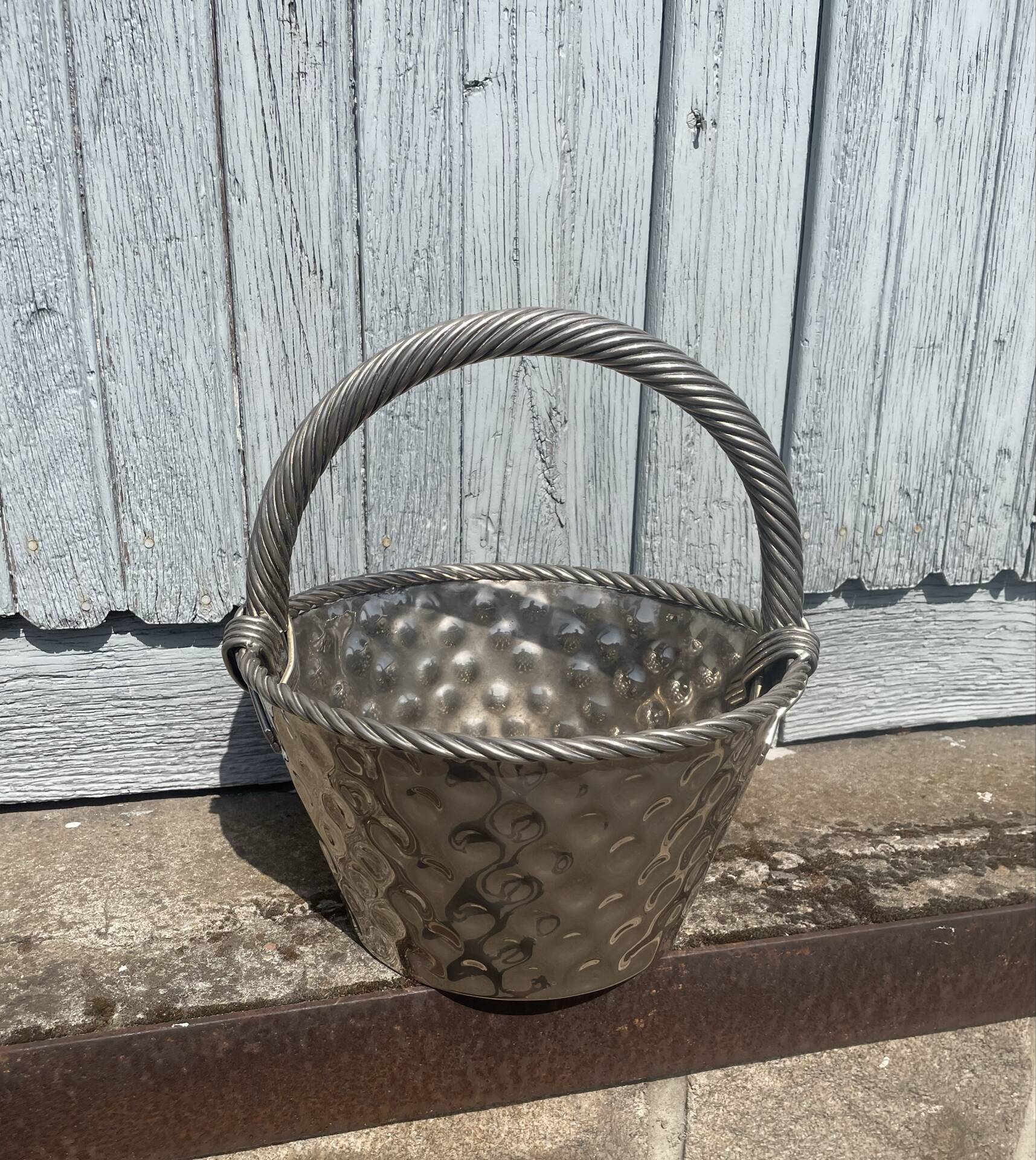 Vintage French Silver Plated Dimpled Basket