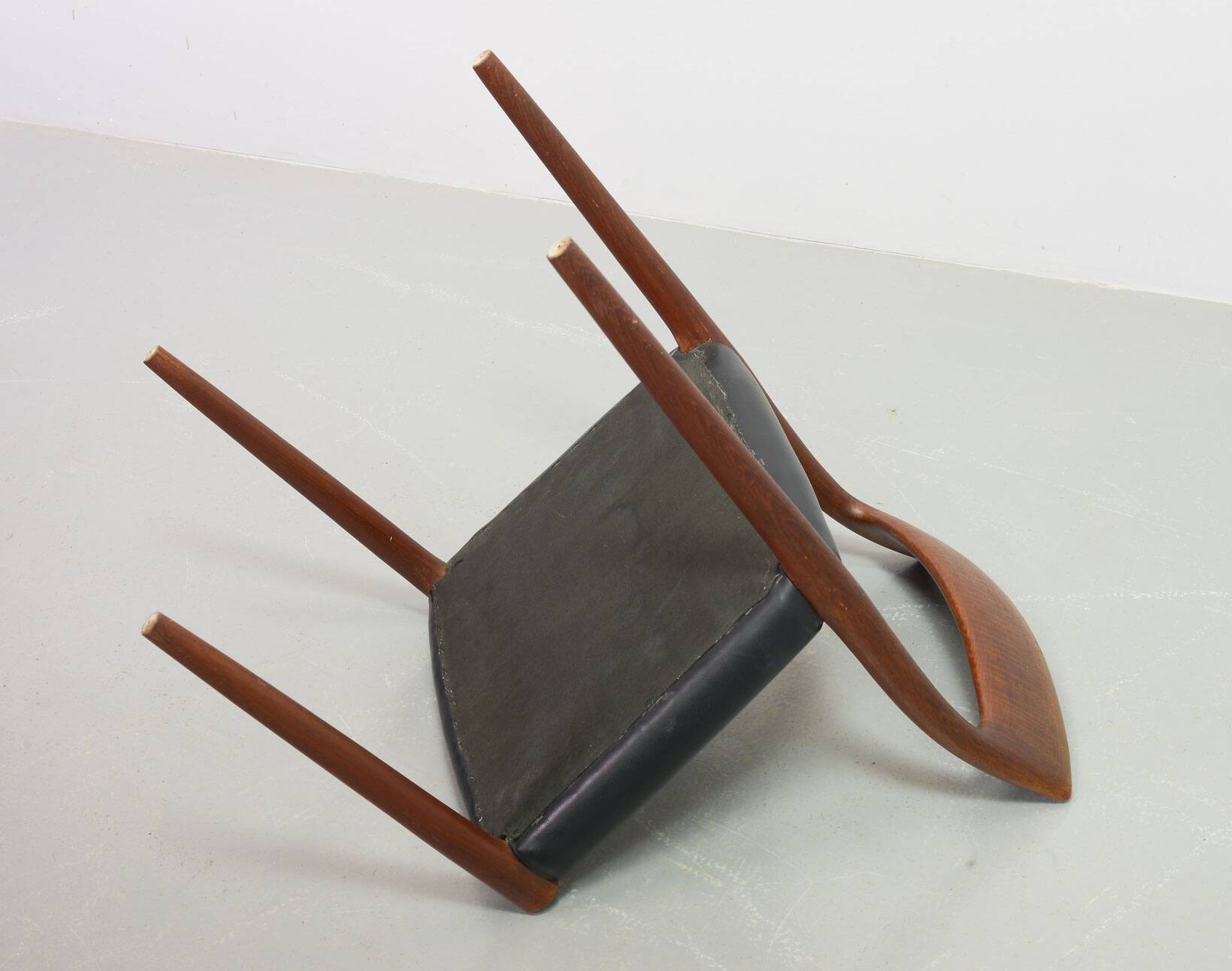 Niels Otto Moller Teak Wooden with Black Leather Dining Chairs, Model 77