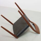 Niels Otto Moller Teak Wooden with Black Leather Dining Chairs, Model 77