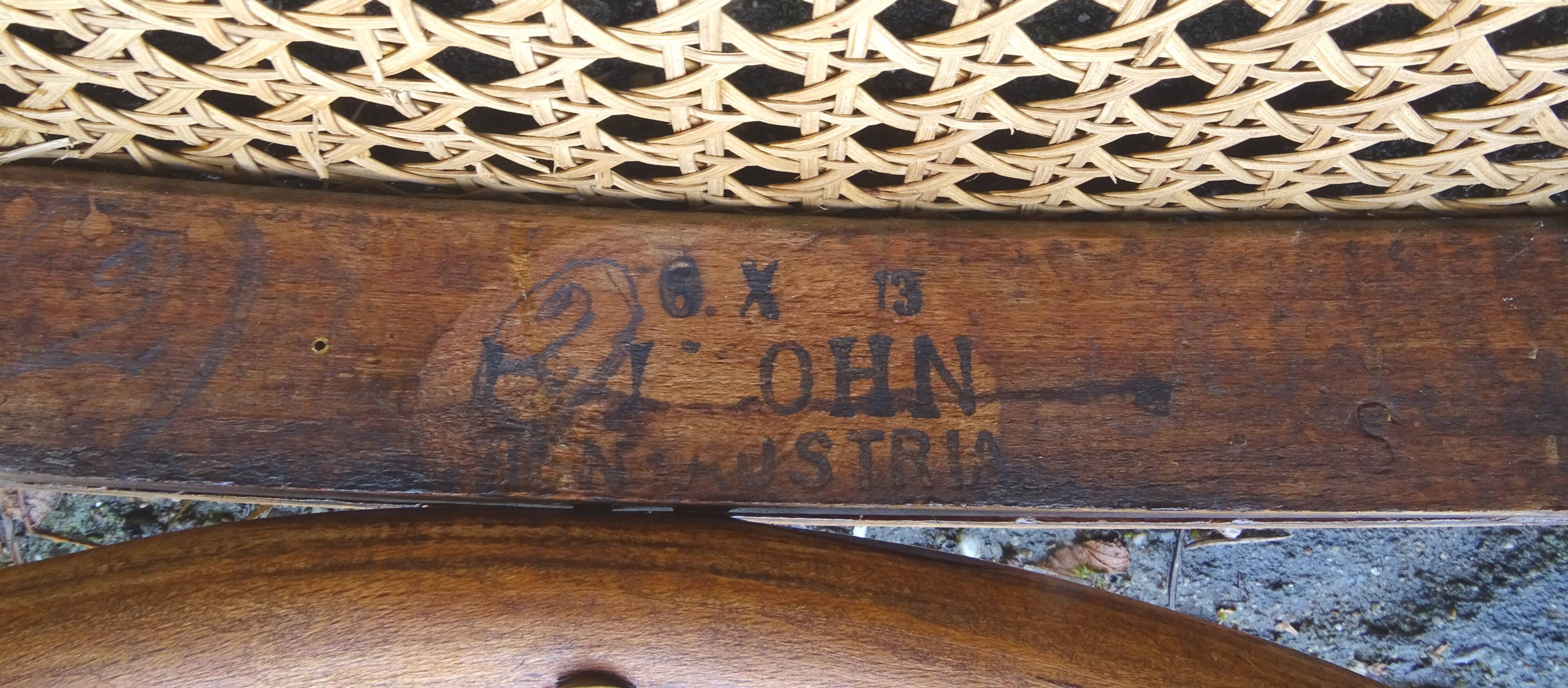 Two Kohn chairs, No. 529, circa 1910, bistro style, caned, bentwood