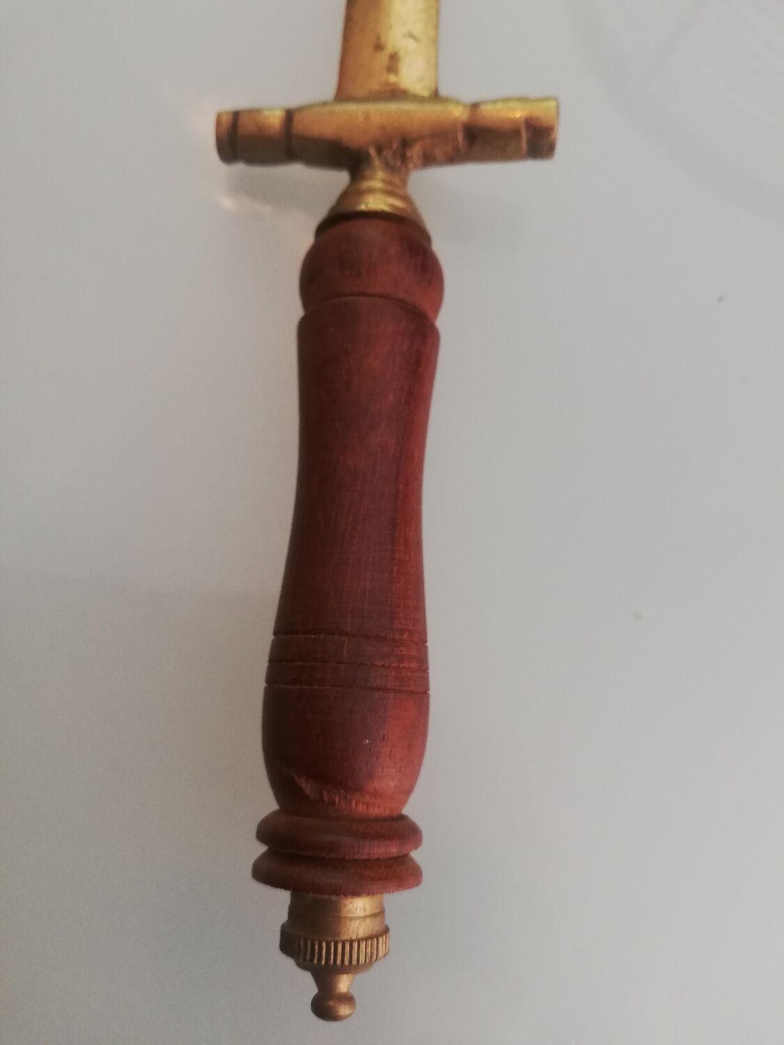 Sword-shaped letter opener paper cutter with turned wooden handle