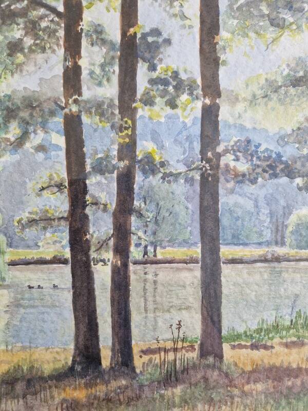 Gabriel Kissling (Né en 1915), artiste Suisse - Aquarelle sur papier - ''Paysage en forêt'' - Signée