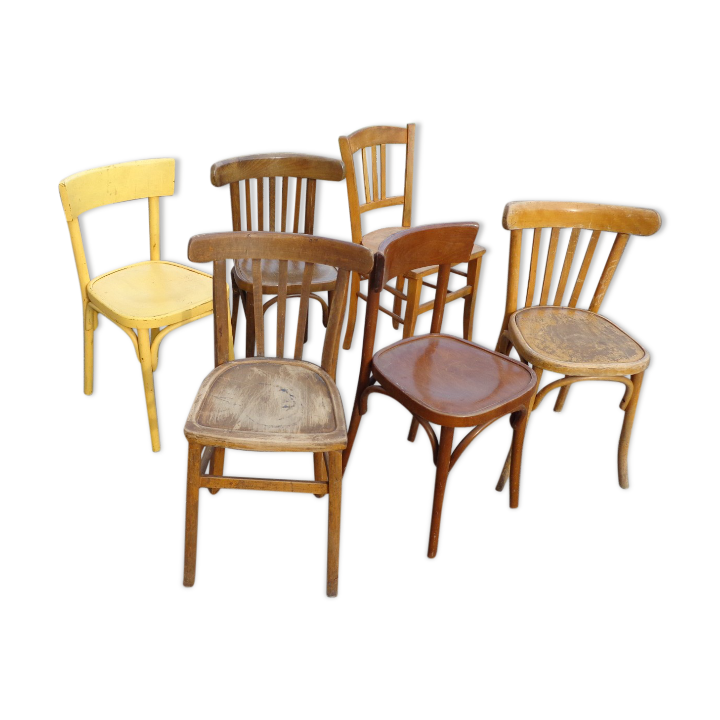 6 mismatched bistro chairs