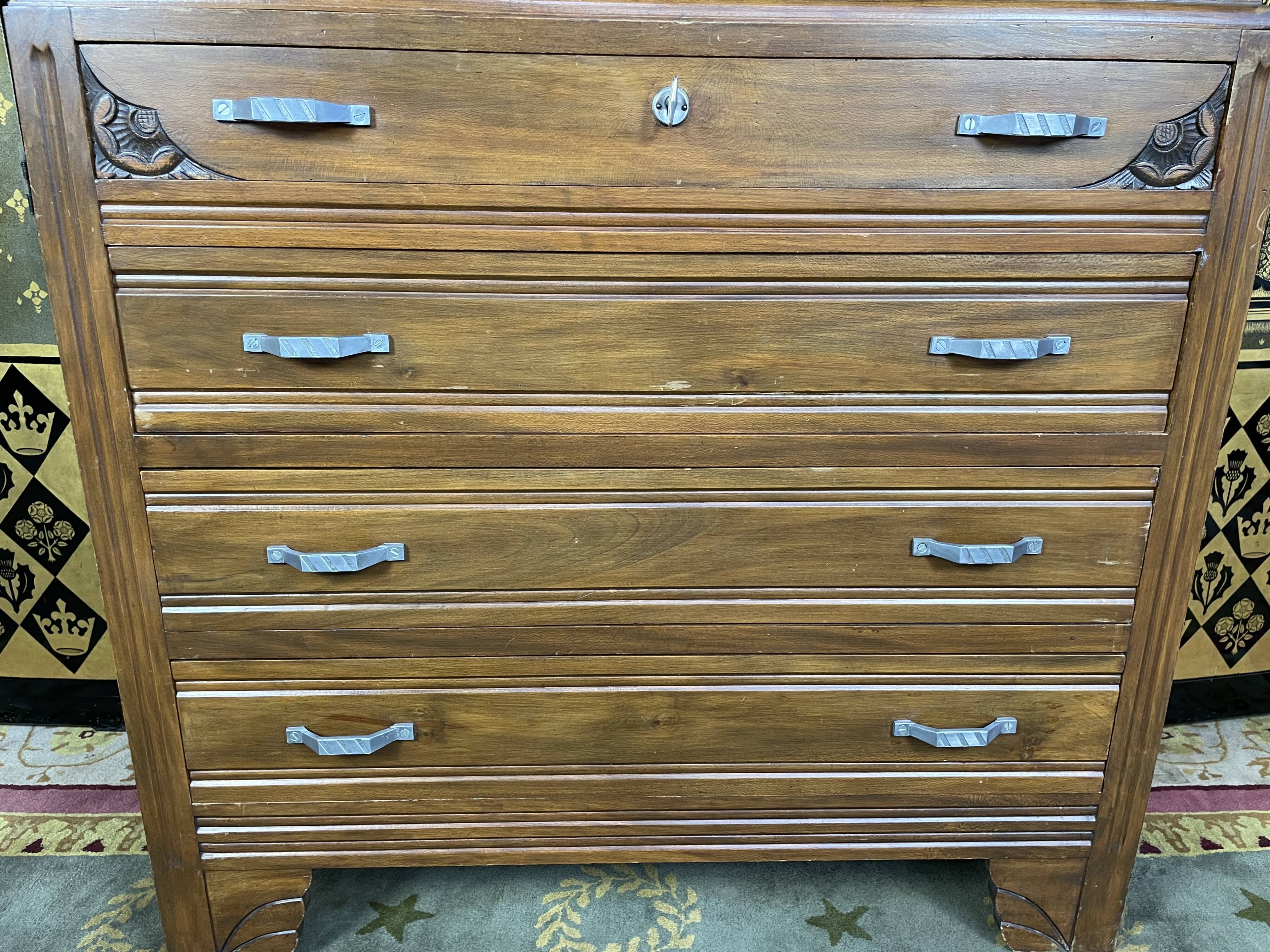 Chest of drawers Art Deco period beech tinted and veined marble