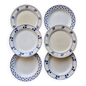 6 assiettes plates vintage - bleue
