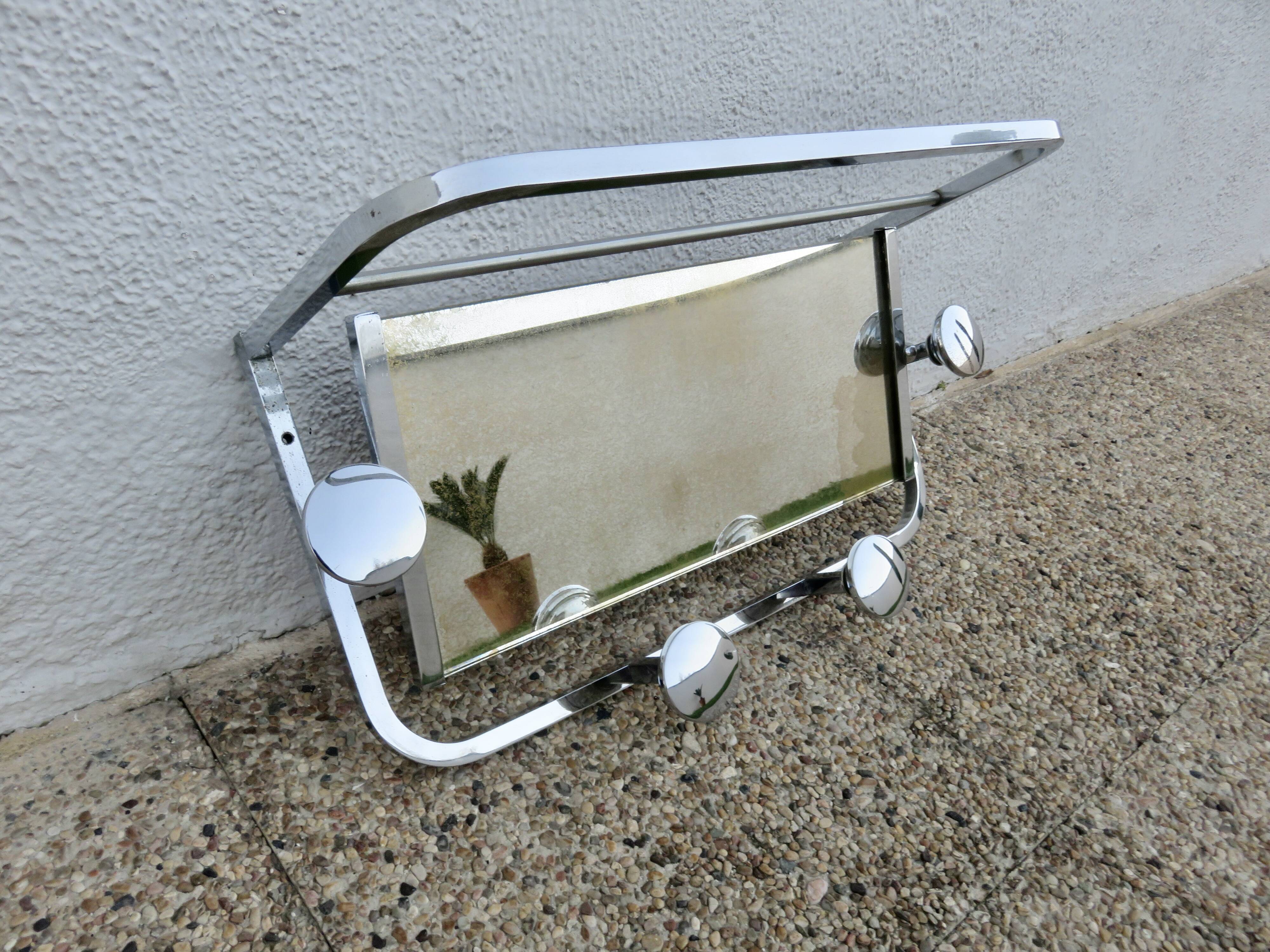 Coat rack, cloakroom, in chromed brass, 20s 30s