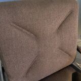Pair of 70s designer armchairs/chairs in chrome and brown fabric
