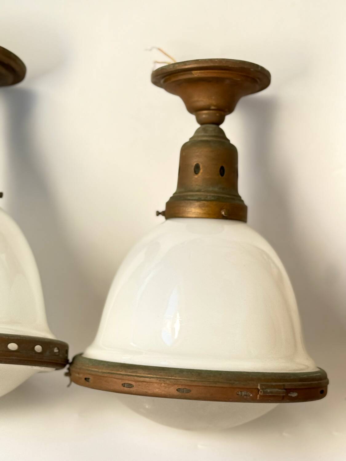 Bauhaus Art Deco Suspension Set in Opaline Glass and Brass 1930