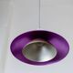 Vintage metal ceiling suspension – postmodern Memphis style from the 1980s, purple, green, silver, striped cable, Pop Art interior, retro light fixture.