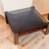 Scandinavian coffee table Mobelintarsia – Rosewood & smoked glass – 1960s