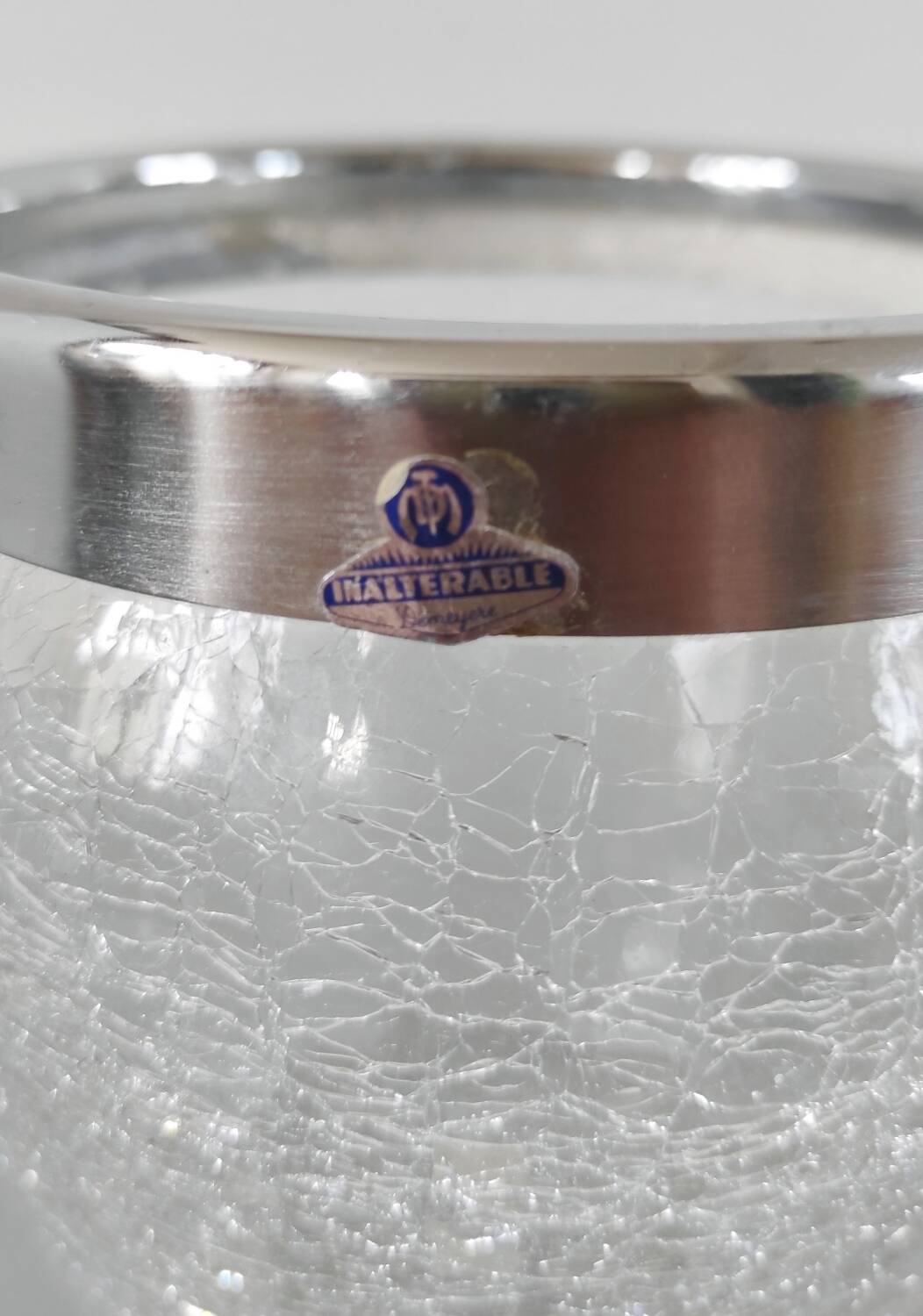 Vintage glass and stainless steel ice bucket - Demeyere (1960s)