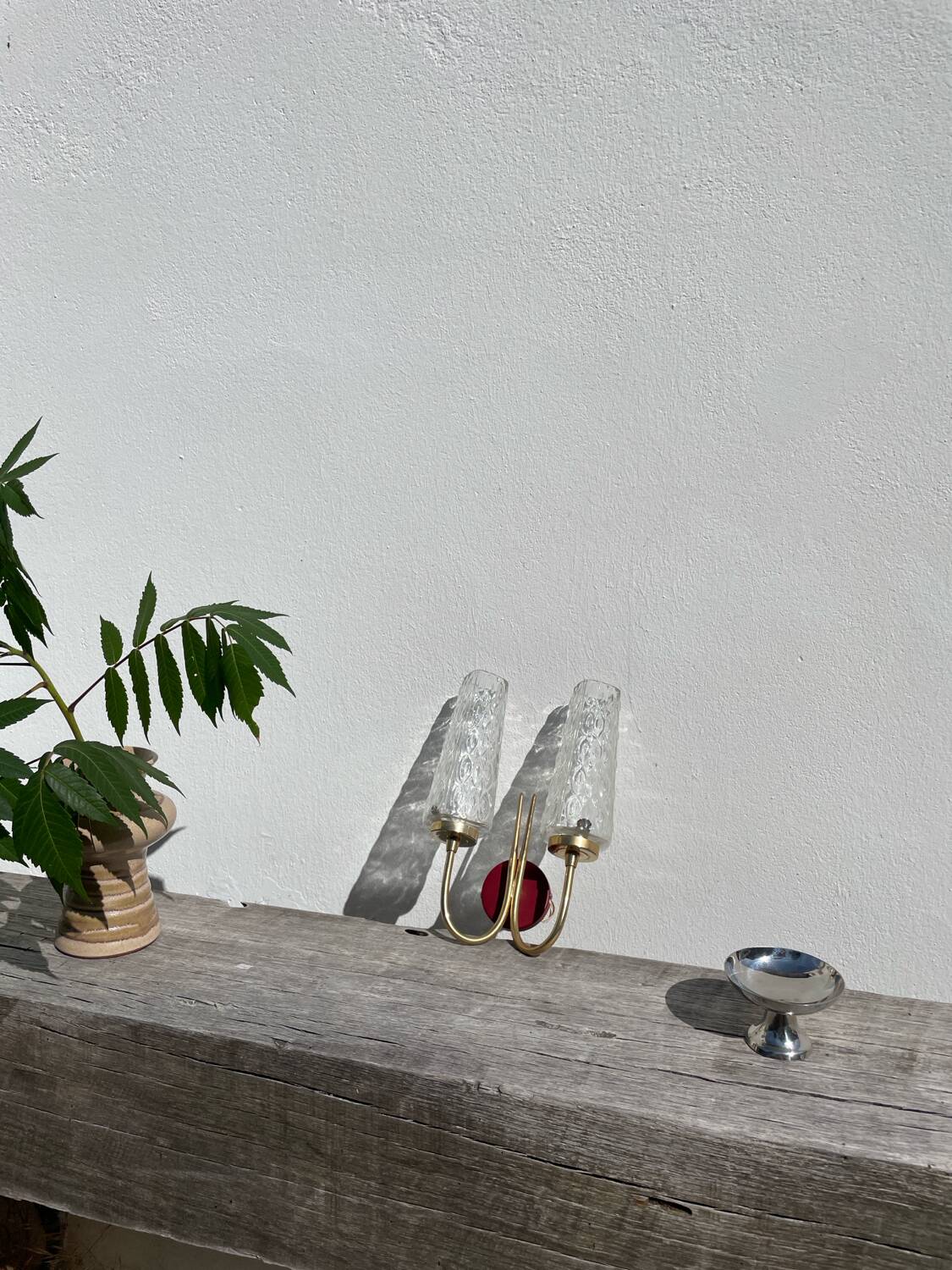 Brass and glass wall lamp 1950