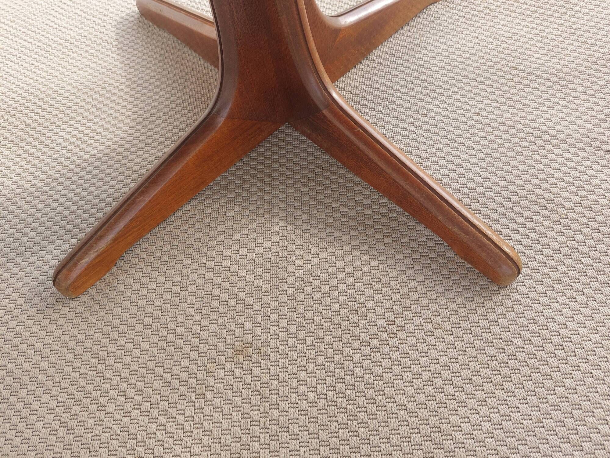 round/oval table with extension, central leg, dark shade, Baumann design