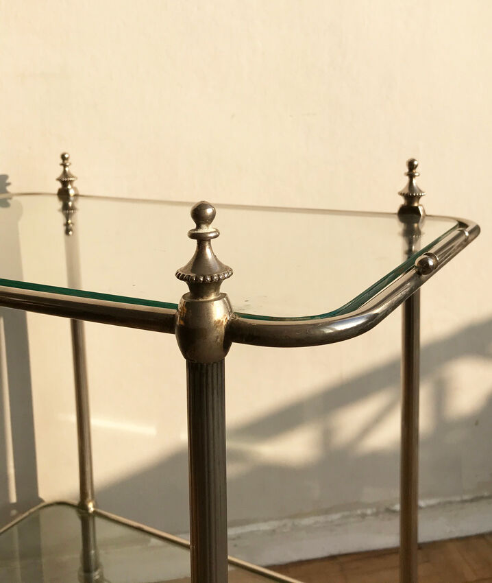 Desserte roulante en verre et acier chromé